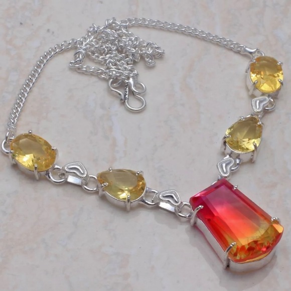Citrine Tourmaline Handmade BIB Statement Necklace - Picture 5 of 6